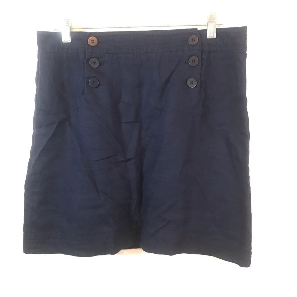 Max Studio Navy Blue Button Detail Linen Skirt